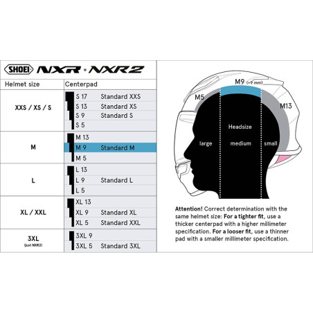 SHOEI NXR / NXR 2 ALMOFADA CENTRAL M 9MM